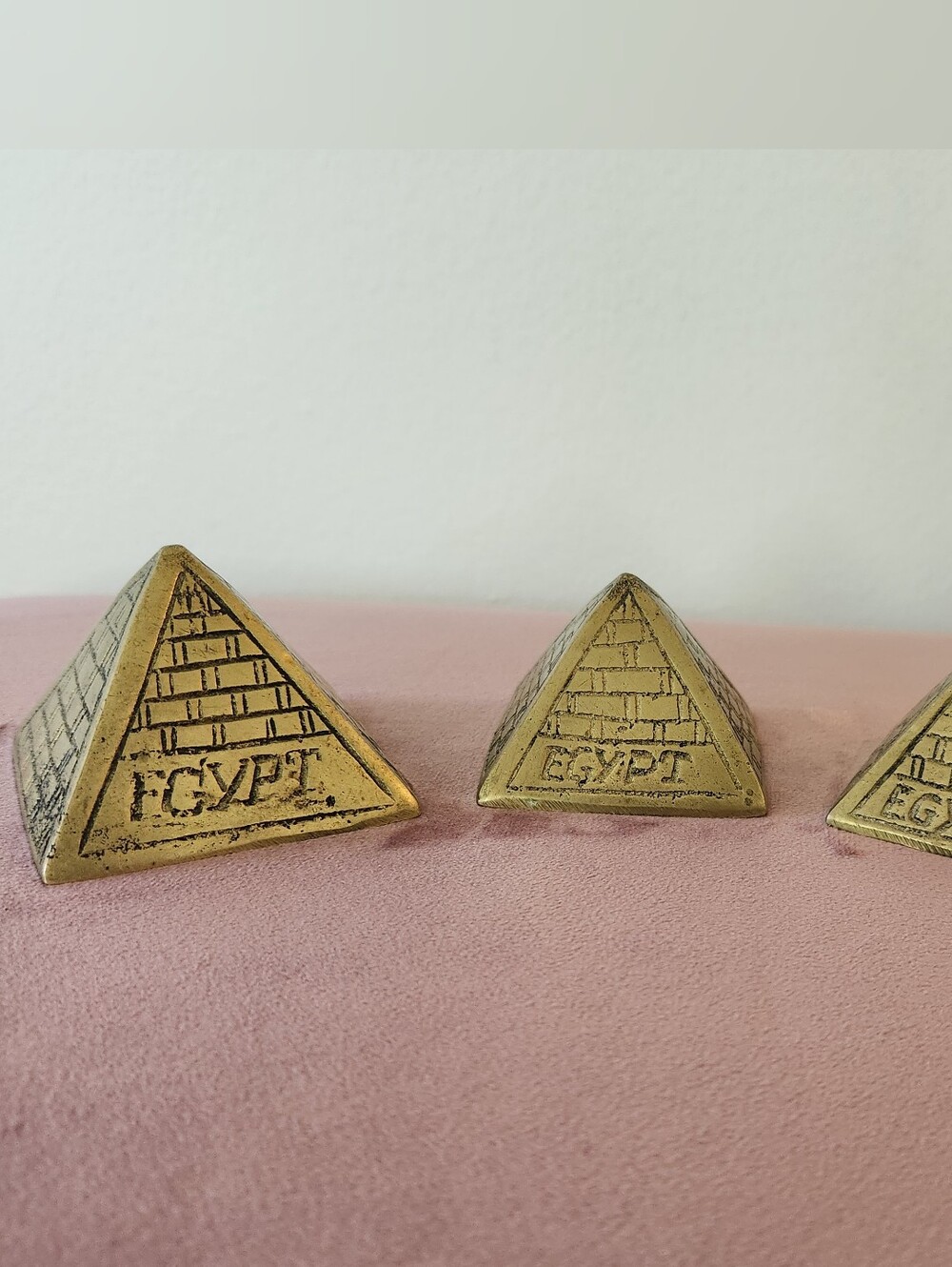 Set of 3 Nesting Egypt Pyramids Brass-Tone Metal Souvenir Decor